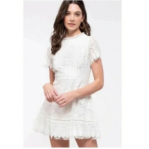 Anthropologie Moon River White Lace Fit & Flare Boho Dress Size S Small